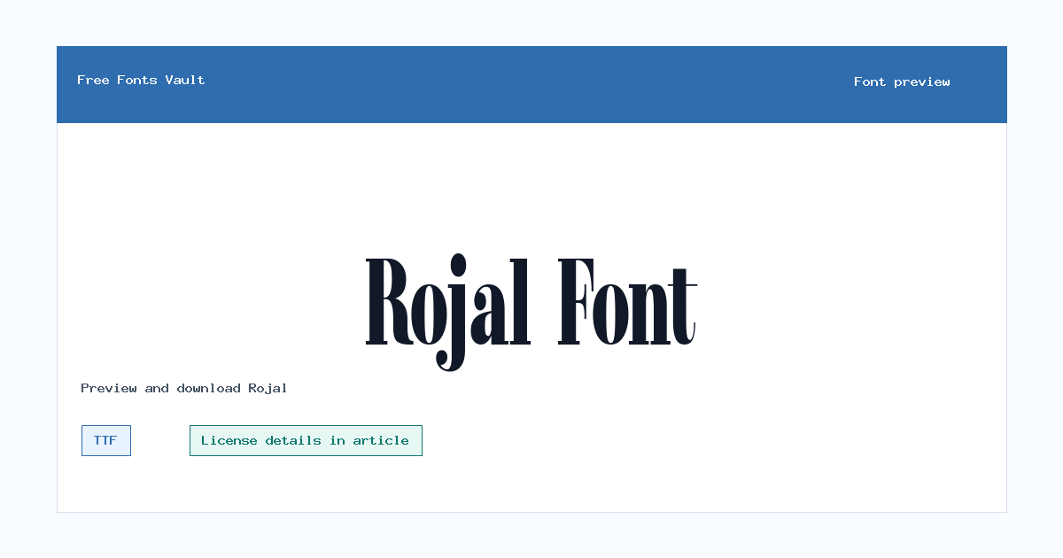 Rojal font preview showing the family name