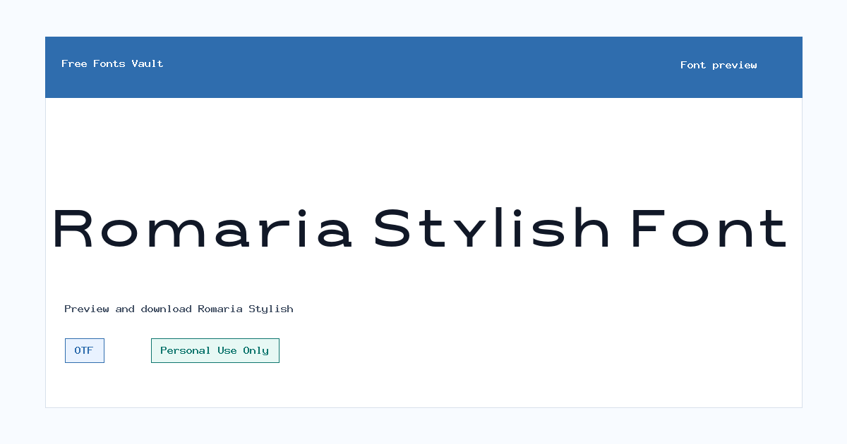 Romaria Stylish font preview showing the family name