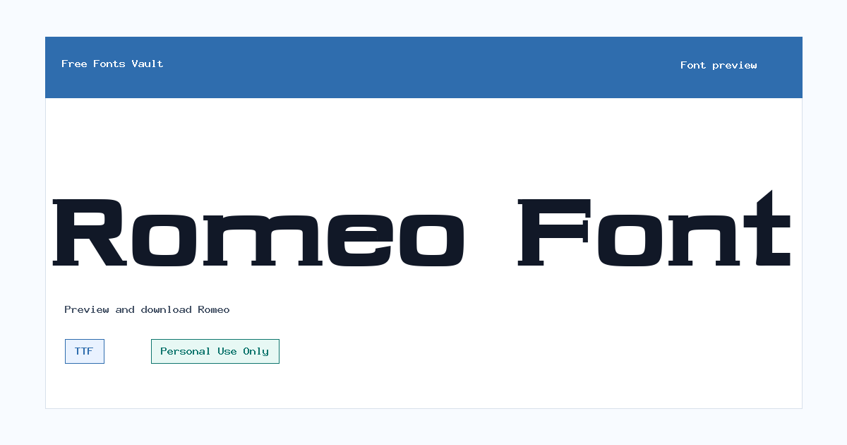 Romeo font preview showing the family name