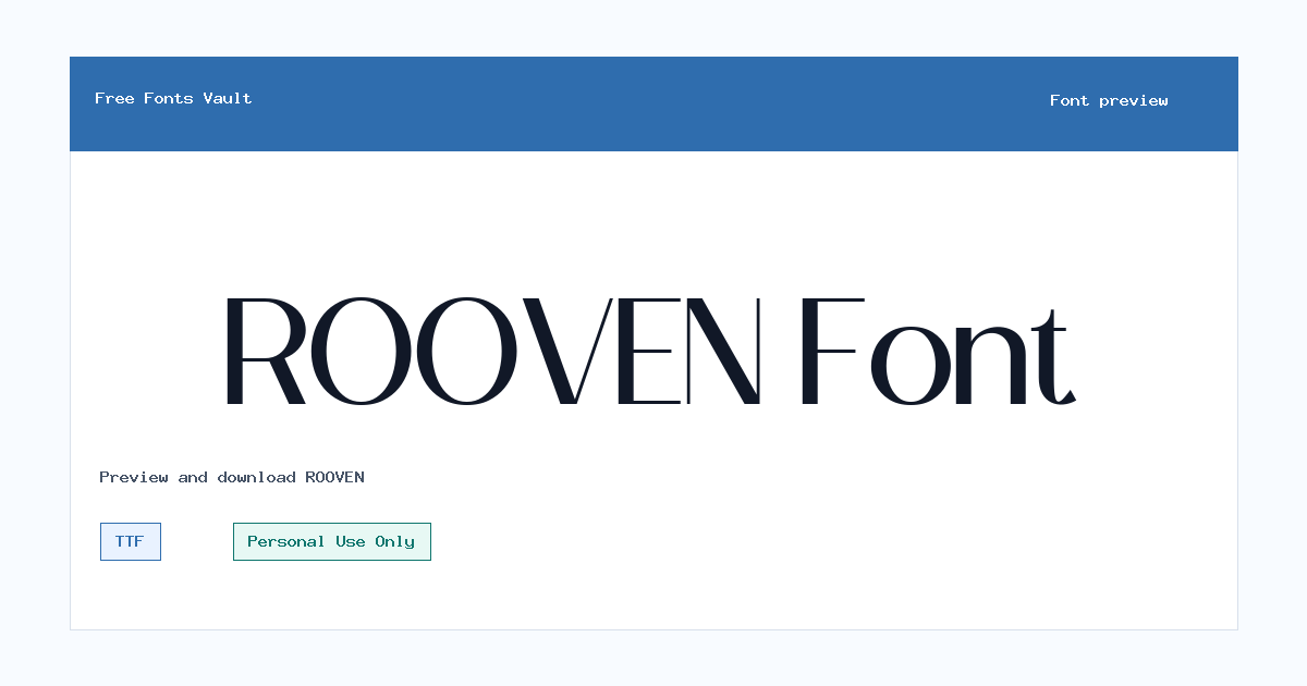 ROOVEN font preview showing the family name
