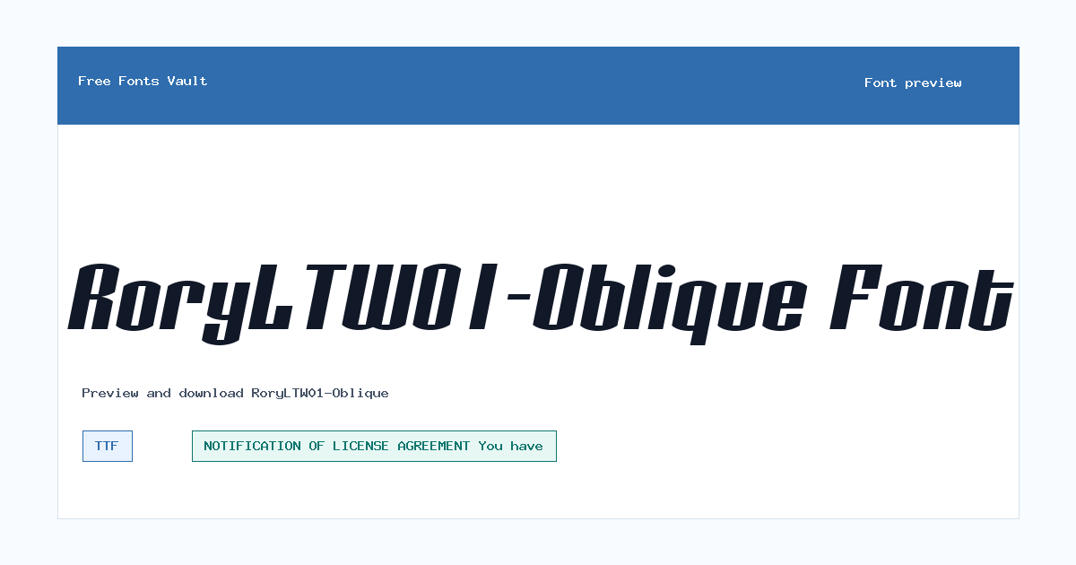 RoryLTW01-Oblique font preview showing the family name