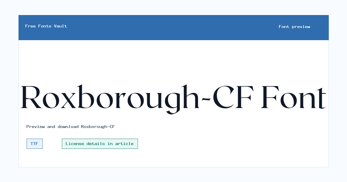 Roxborough-CF font preview showing the family name