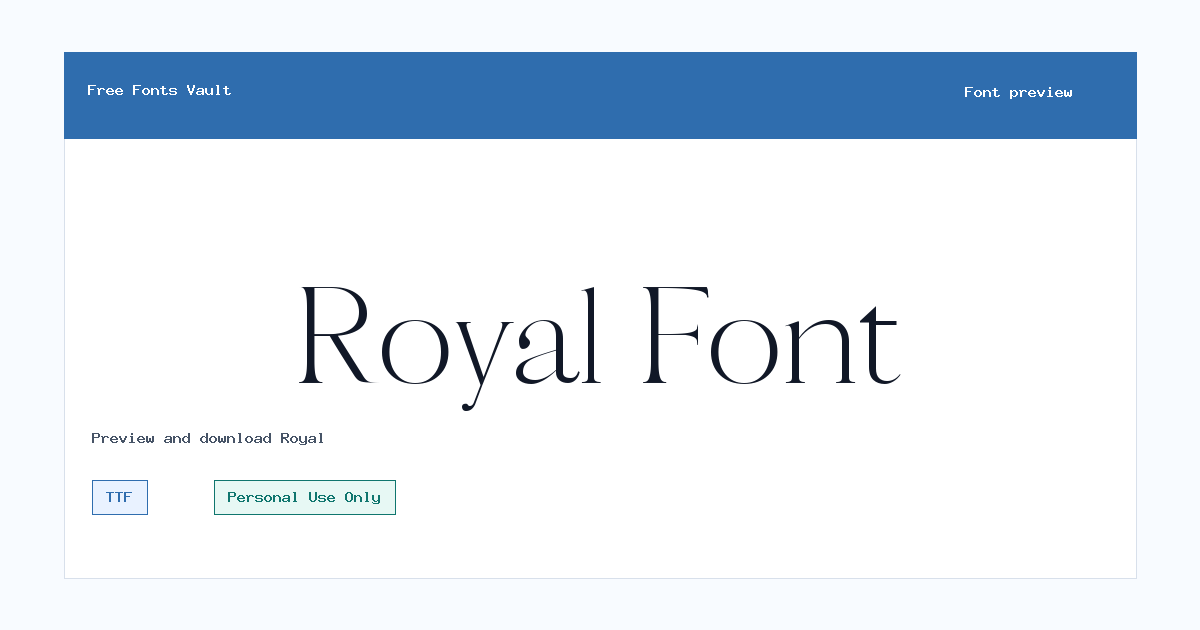 Royal font preview showing the family name