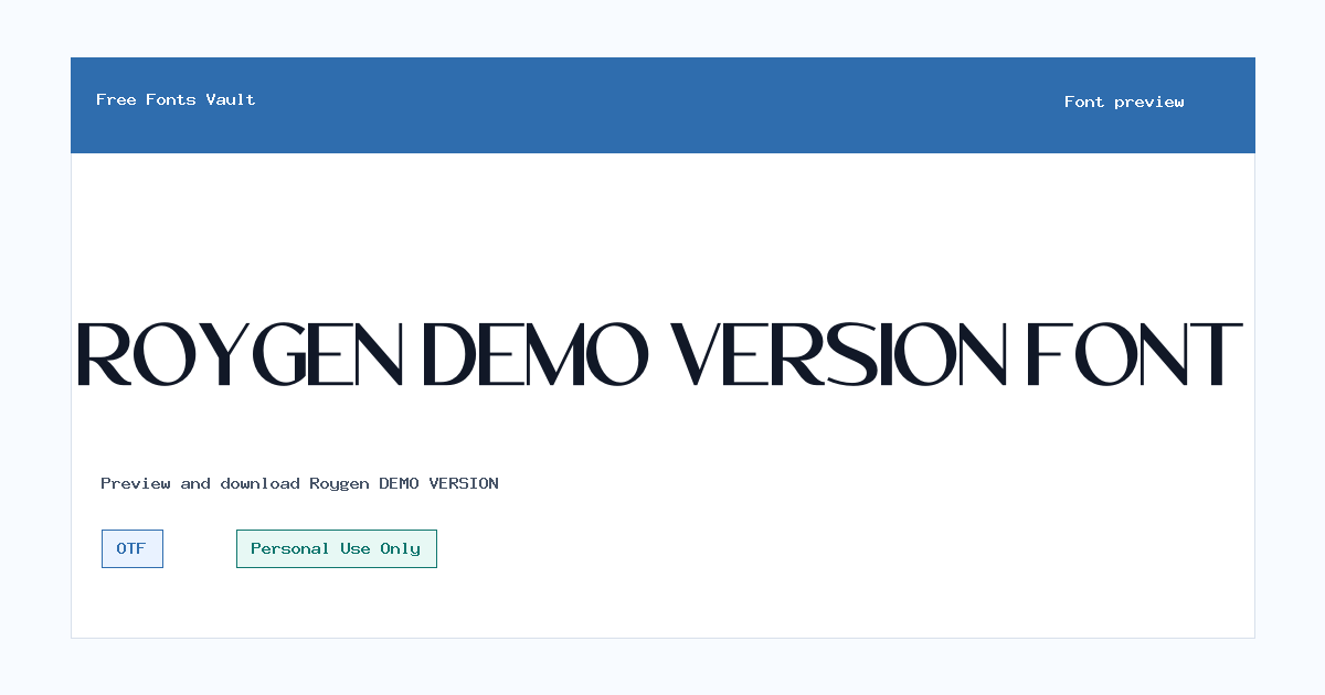 Roygen DEMO VERSION font preview showing the family name