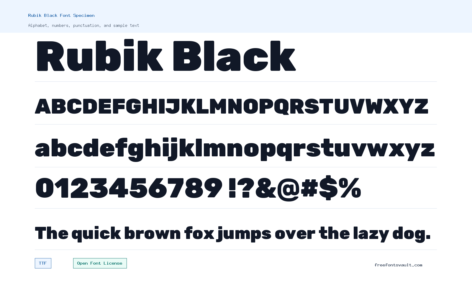 Rubik Black font specimen showing alphabet, numbers, and sample text
