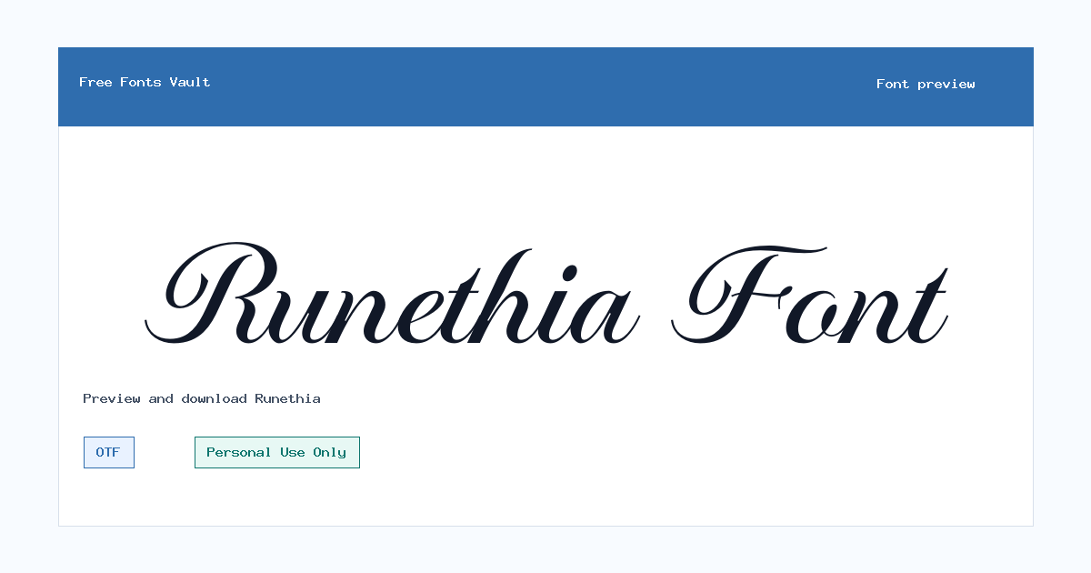 Runethia font preview showing the family name
