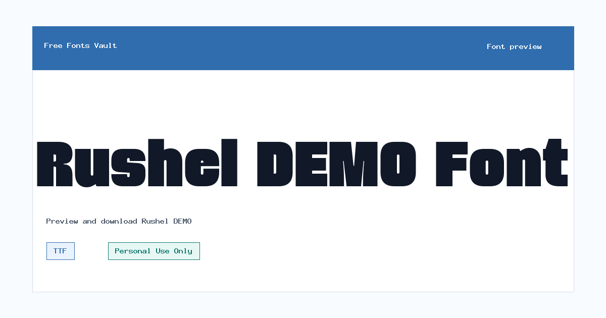 Rushel DEMO font preview showing the family name