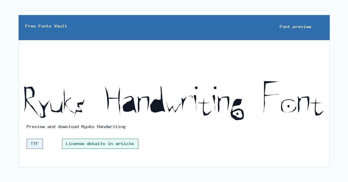 Ryuks Handwriting font preview showing the family name