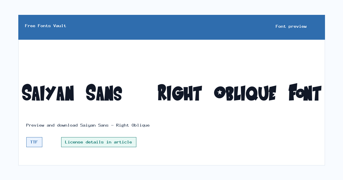 Saiyan Sans - Right Oblique font preview showing the family name
