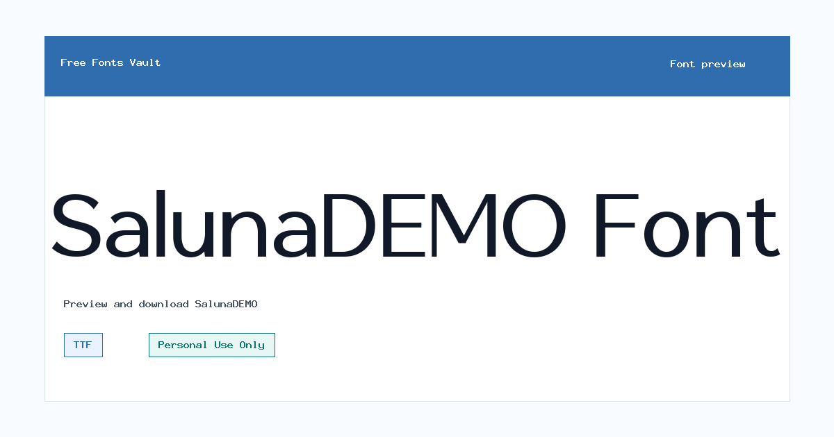 SalunaDEMO font preview showing the family name