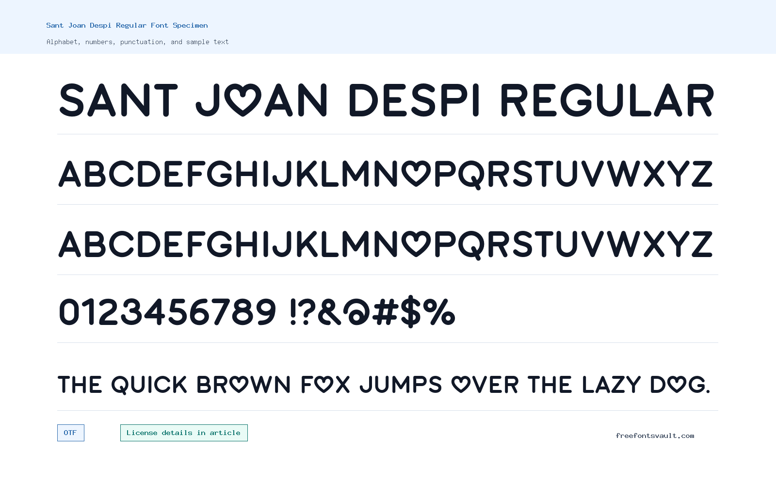 Sant Joan Despi Regular font specimen showing alphabet, numbers, and sample text