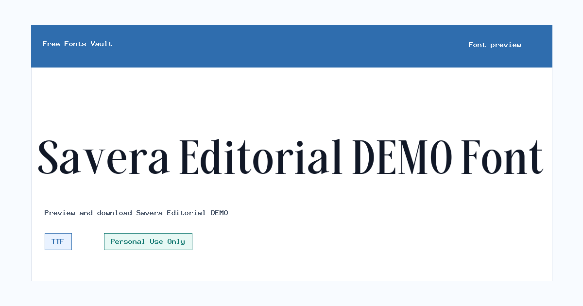 Savera Editorial DEMO font preview showing the family name