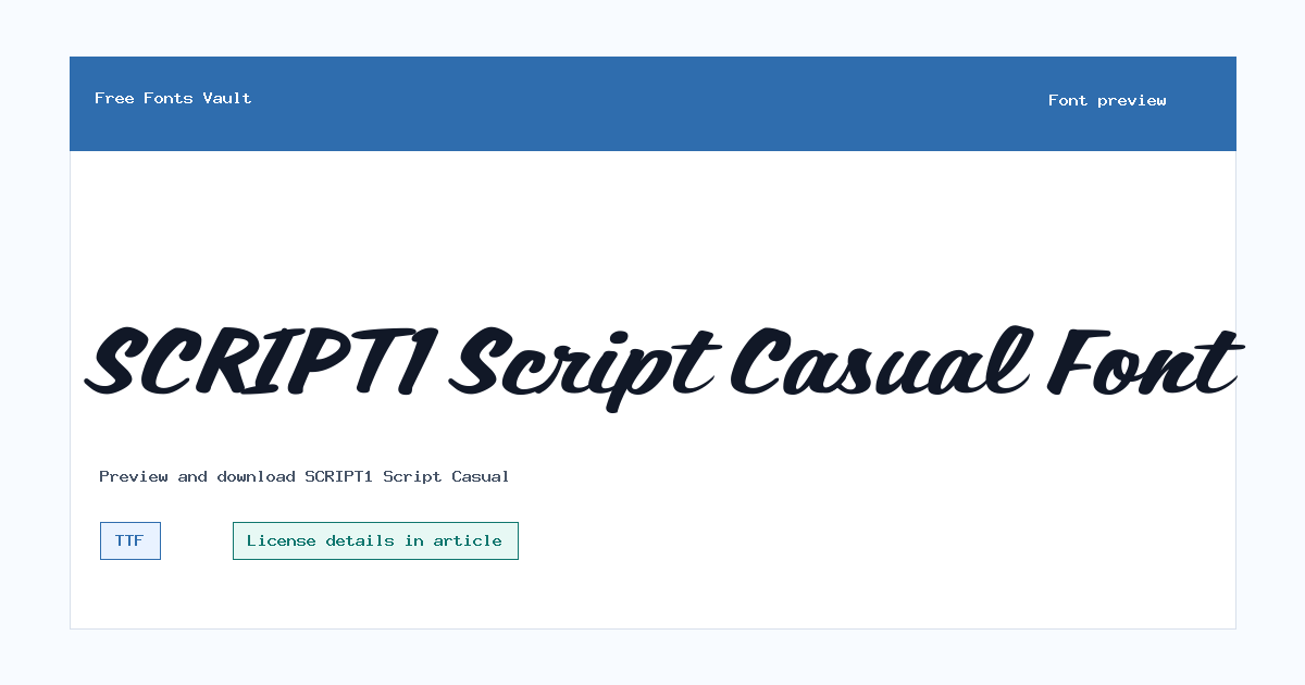 SCRIPT1 Script Casual font preview showing the family name