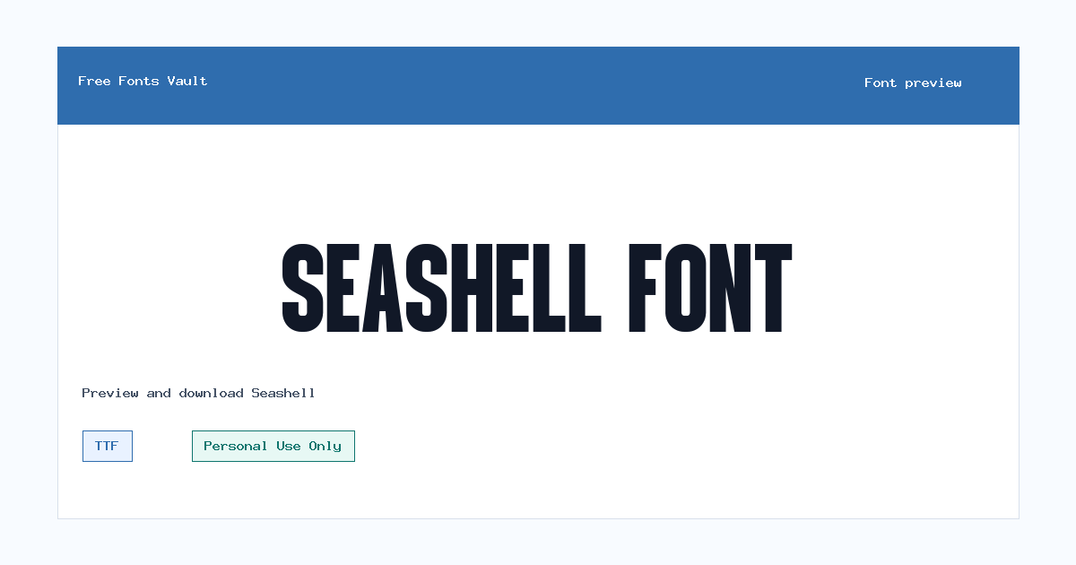 Seashell font preview showing the family name