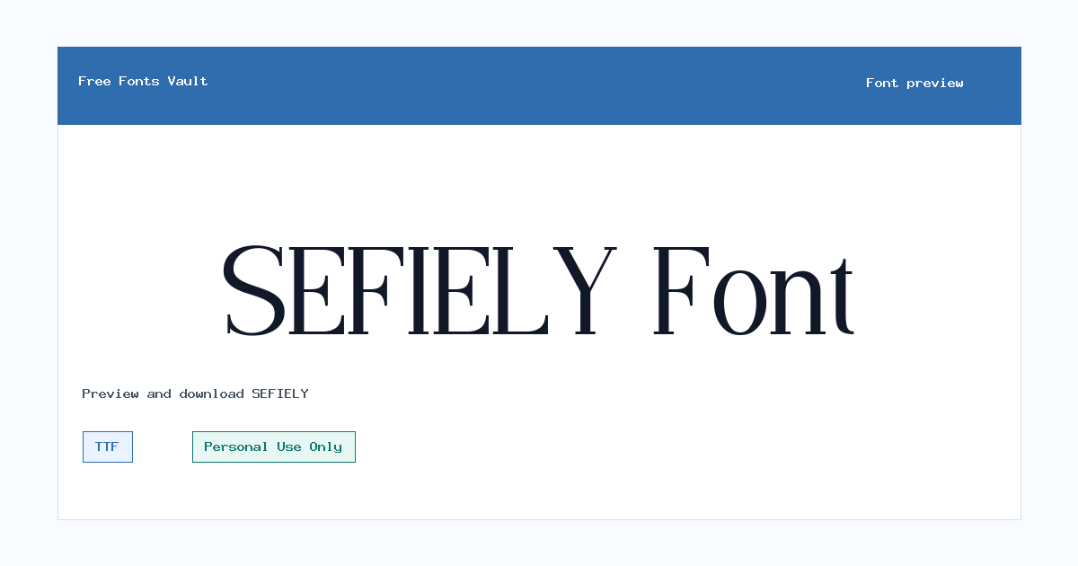 SEFIELY font preview showing the family name