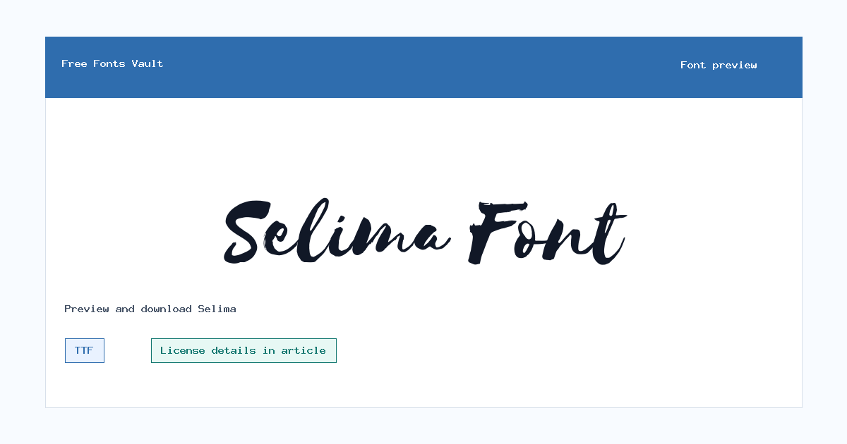 Selima font preview showing the family name