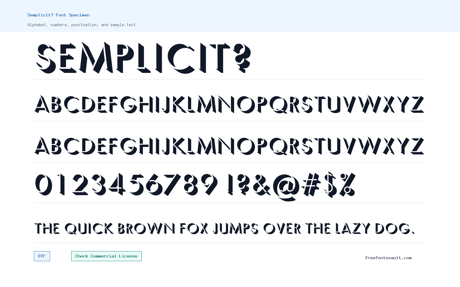 Semplicit? font specimen showing alphabet, numbers, and sample text