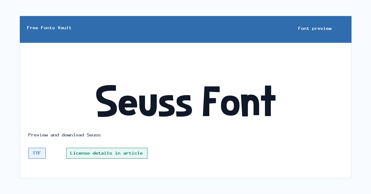 Seuss font preview showing the family name