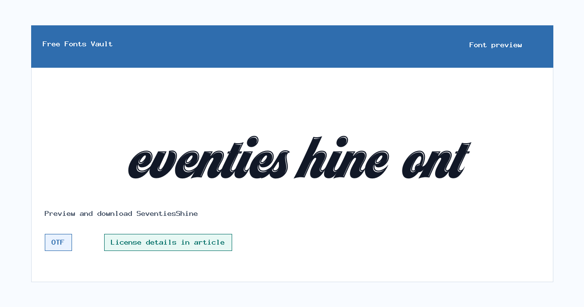 SeventiesShine font preview showing the family name