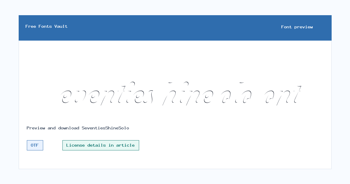 SeventiesShineSolo font preview showing the family name