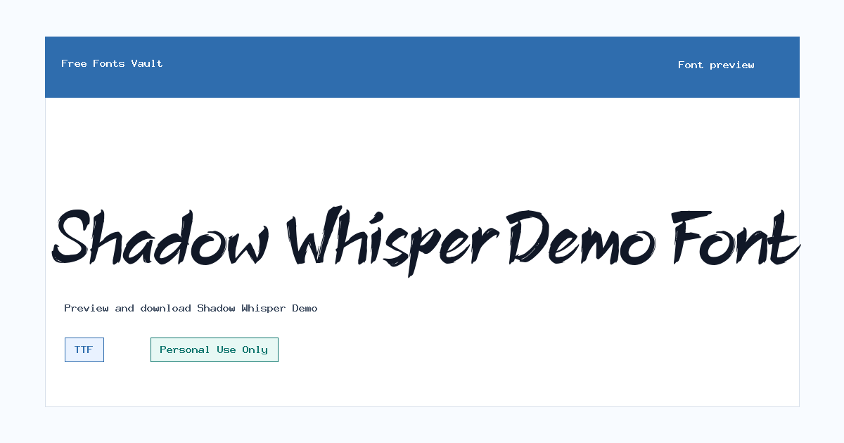 Shadow Whisper Demo font preview showing the family name