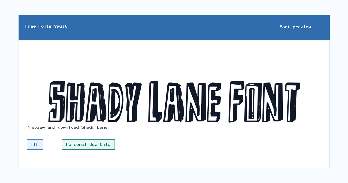 Shady Lane font preview showing the family name