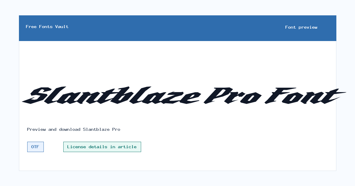 Slantblaze Pro font preview showing the family name