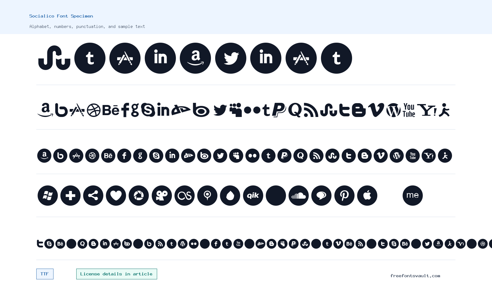 Socialico font specimen showing alphabet, numbers, and sample text