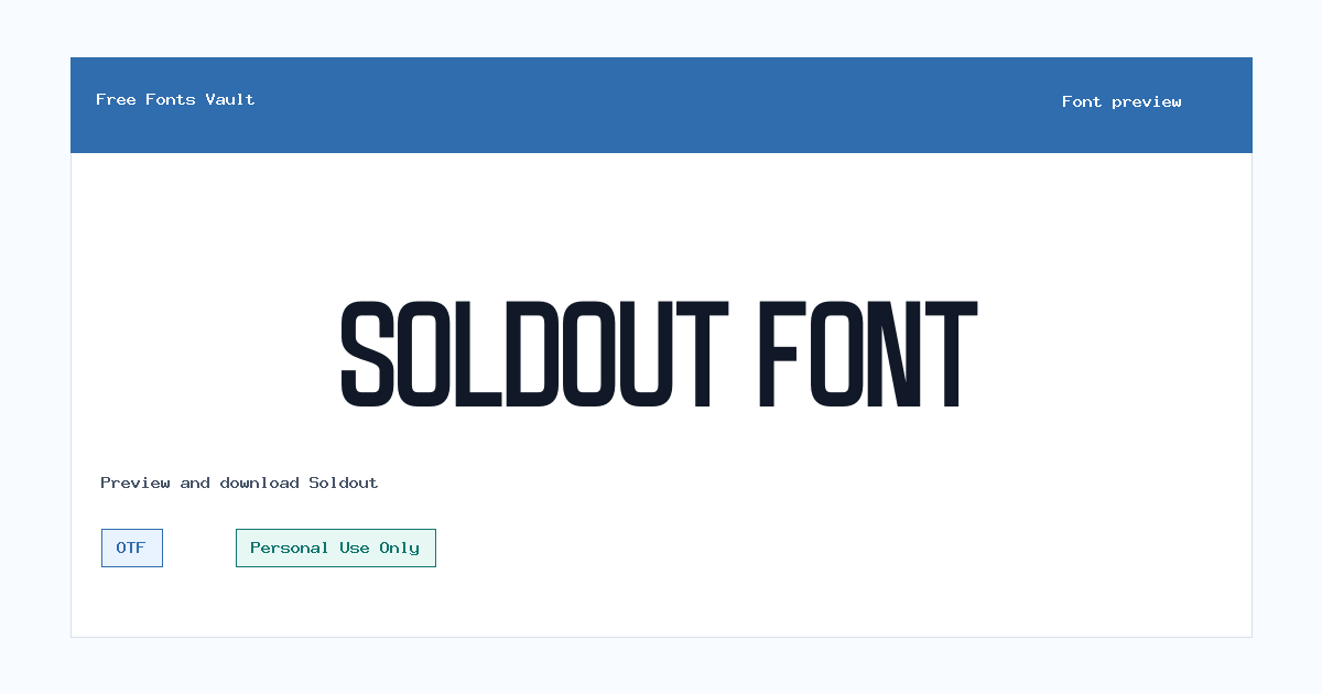 Soldout font preview showing the family name