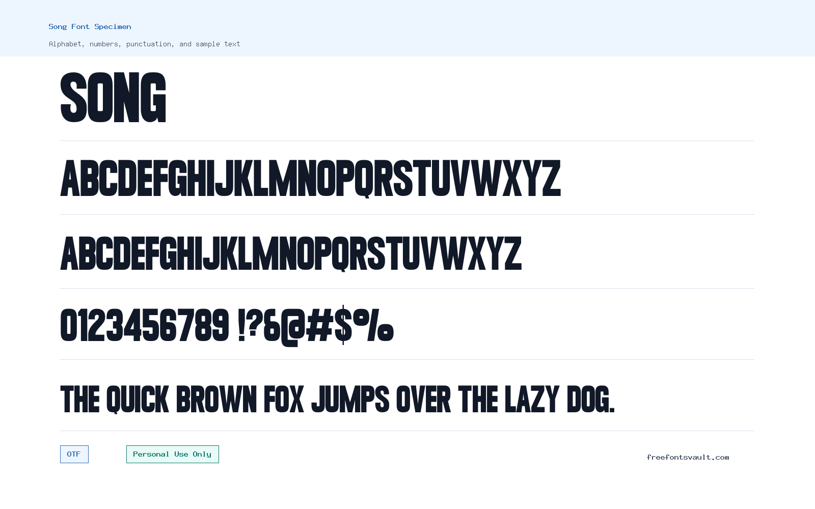 Song font specimen showing alphabet, numbers, and sample text