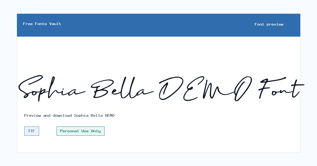 Sophia Bella DEMO font preview showing the family name