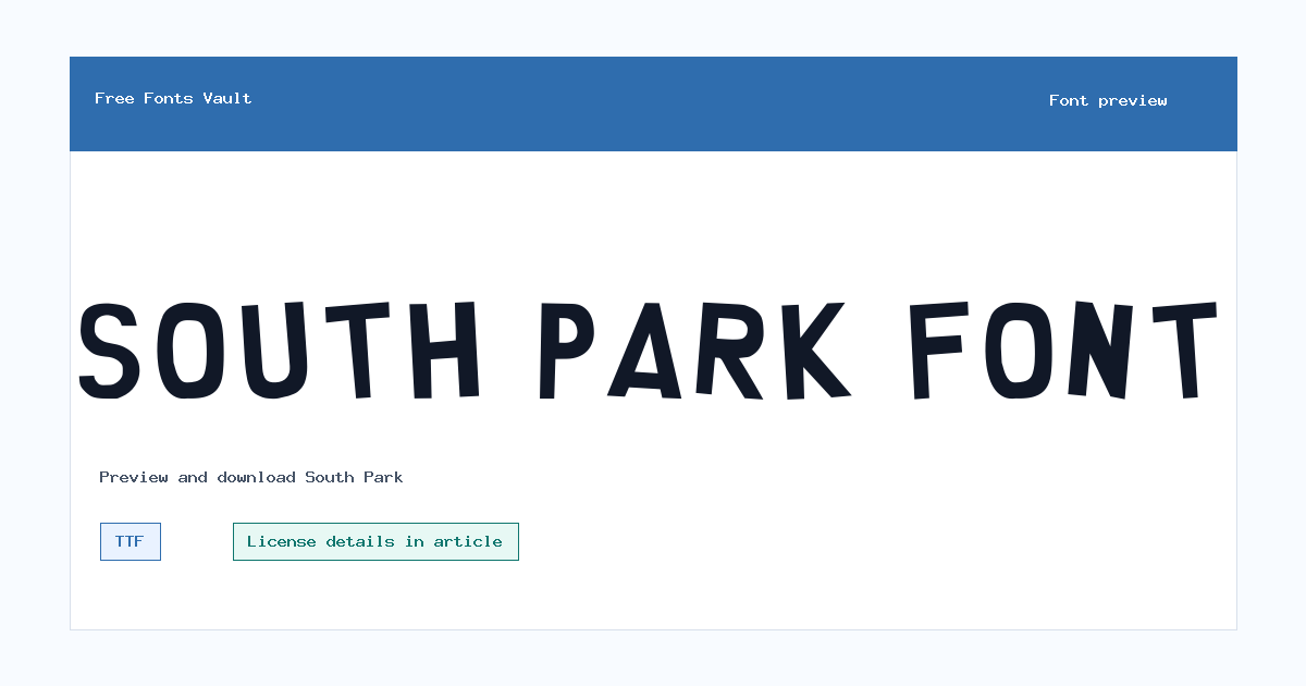 South Park font preview showing the family name