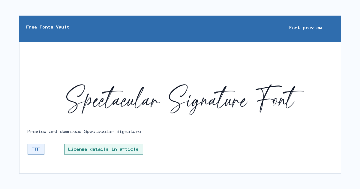 Spectacular Signature font preview showing the family name