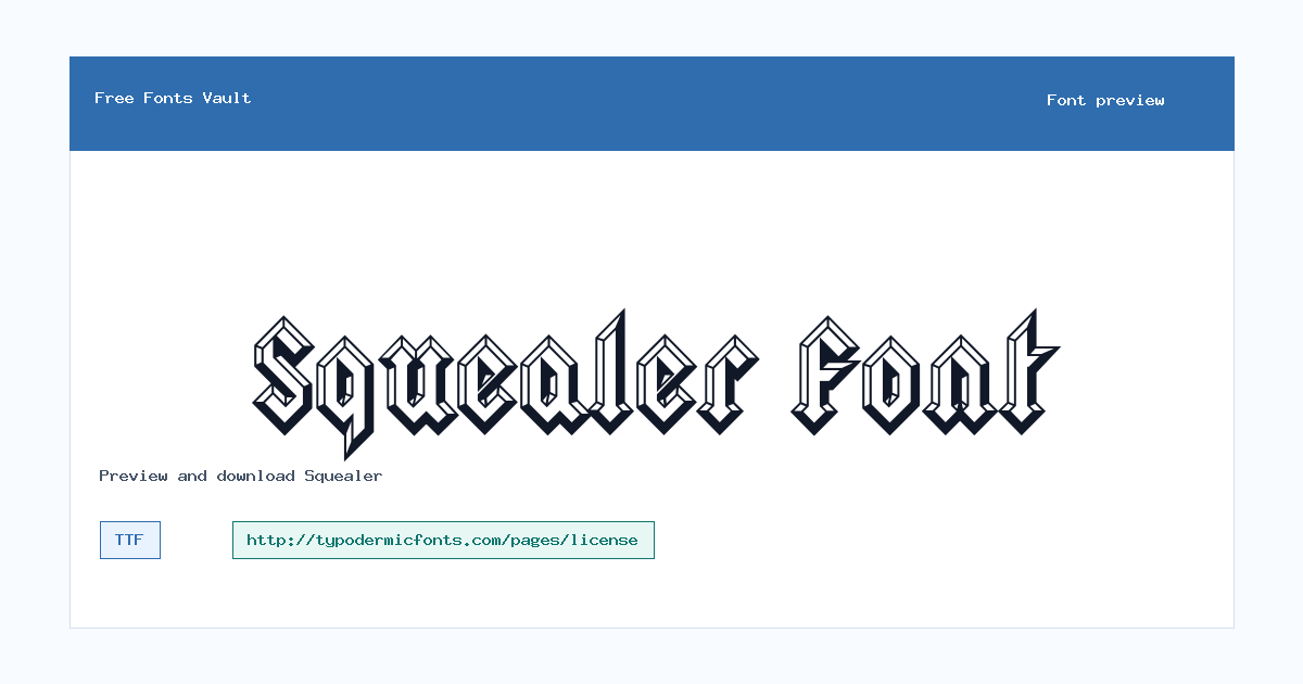 Squealer font preview showing the family name