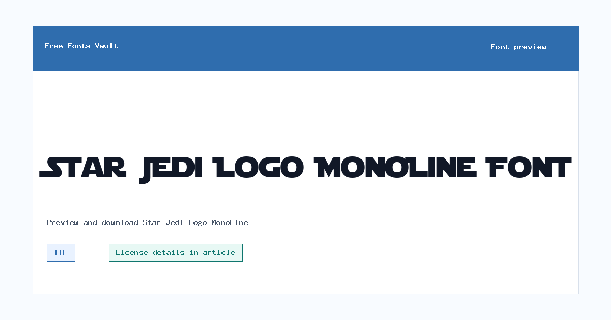 Star Jedi Logo MonoLine font preview showing the family name