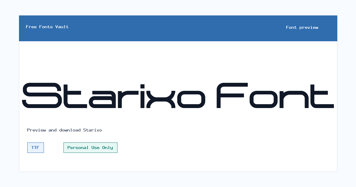 Starixo font preview showing the family name