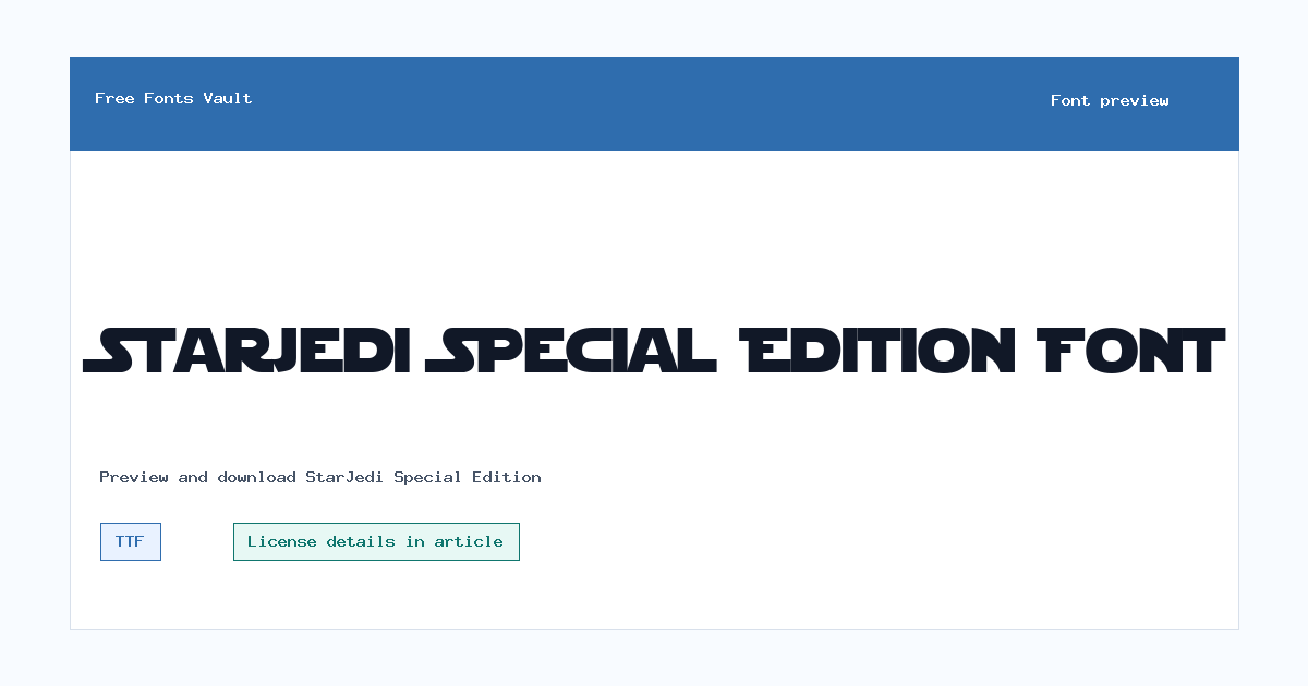 StarJedi Special Edition font preview showing the family name
