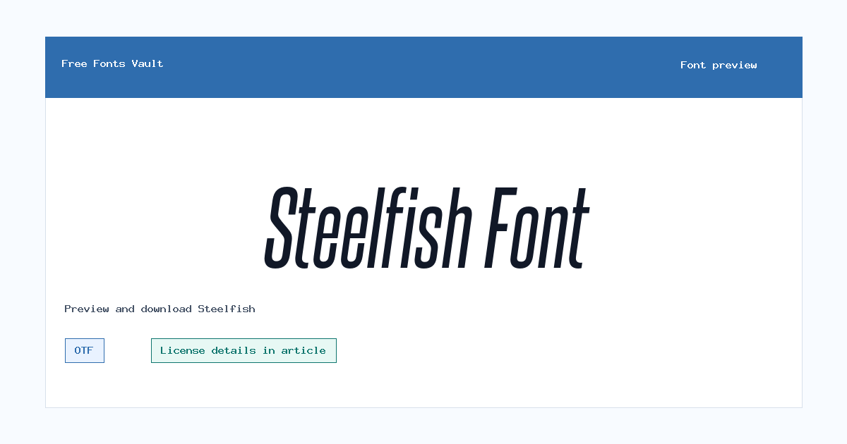 Steelfish font preview showing the family name