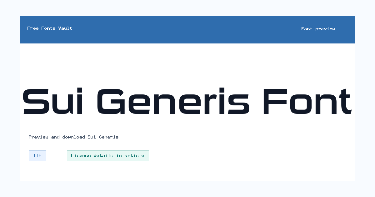 Sui Generis font preview showing the family name