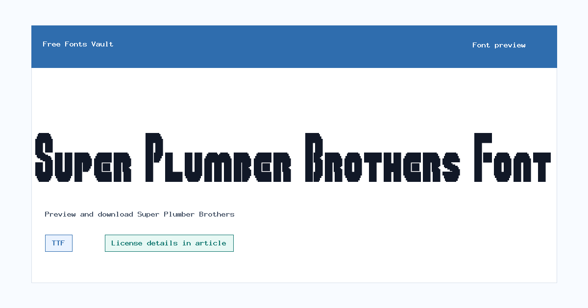 Super Plumber Brothers font preview showing the family name