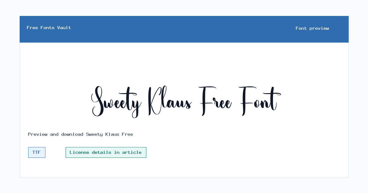 Sweety Klaus Free font preview showing the family name
