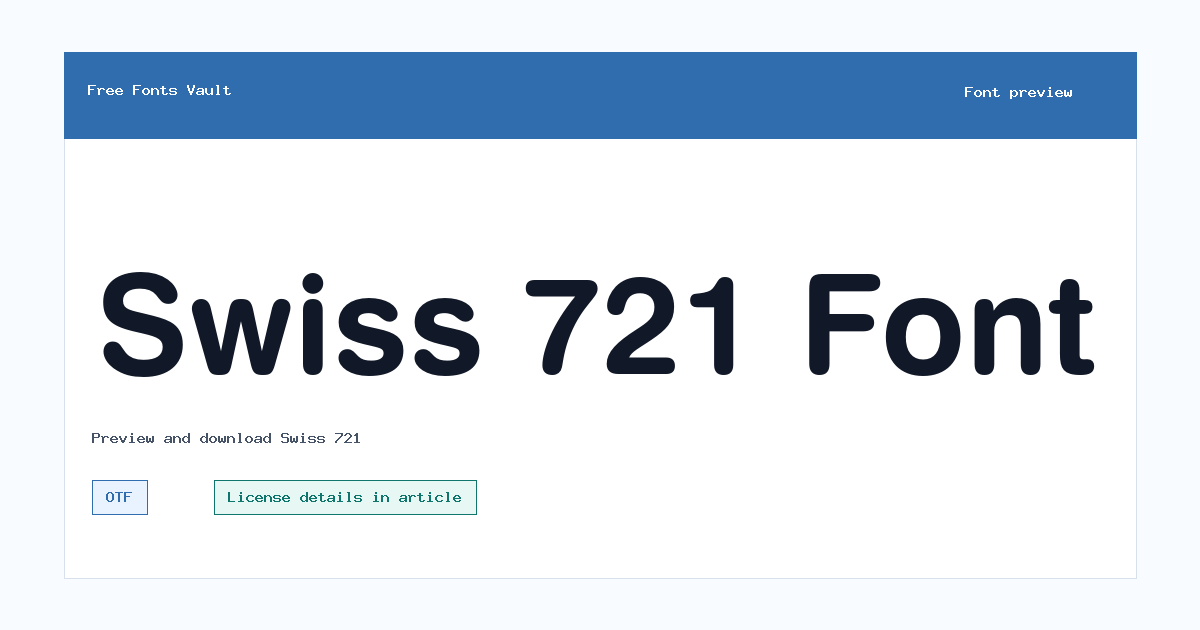 Swiss 721 font preview showing the family name