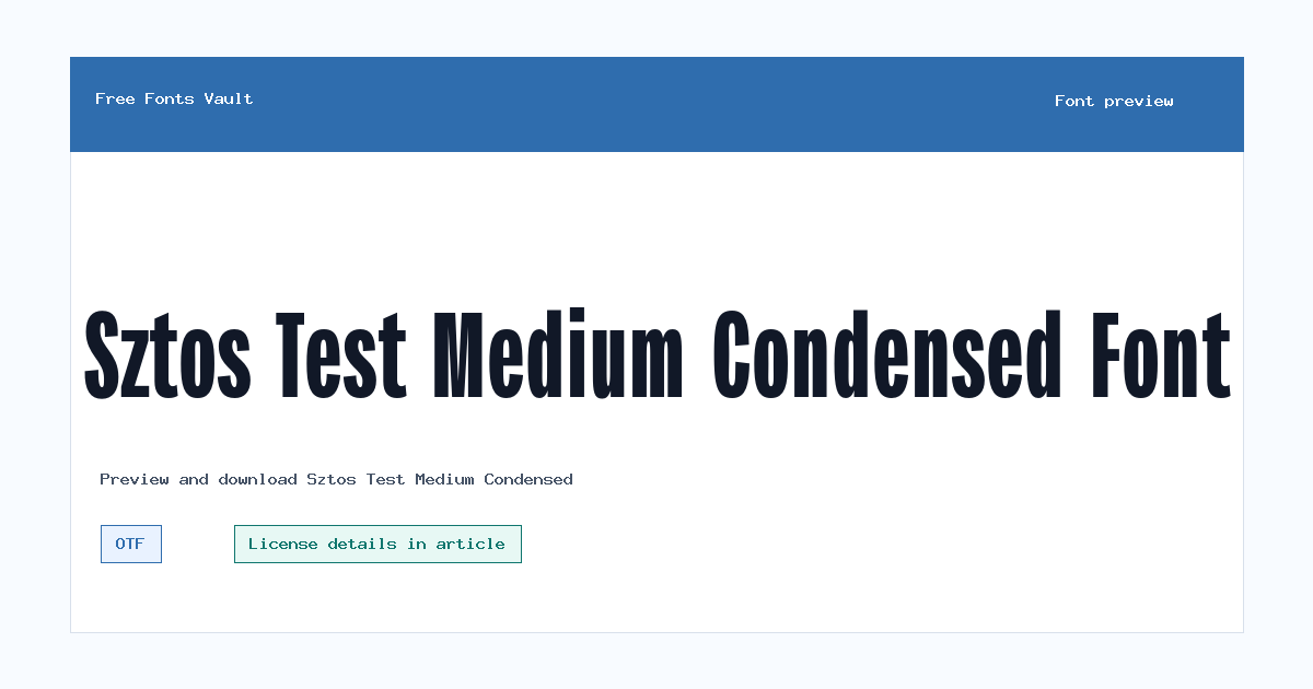 Sztos Test Medium Condensed font preview showing the family name