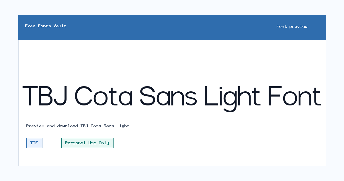 TBJ Cota Sans Light font preview showing the family name