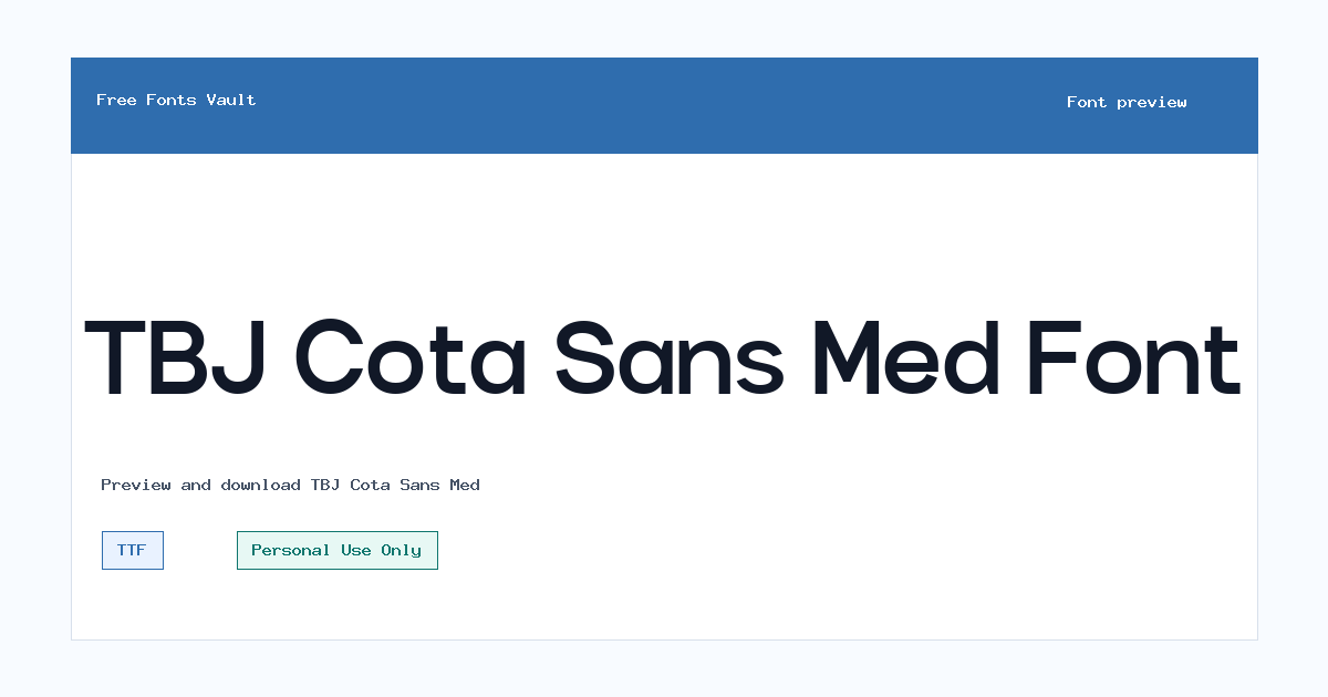 TBJ Cota Sans Med font preview showing the family name