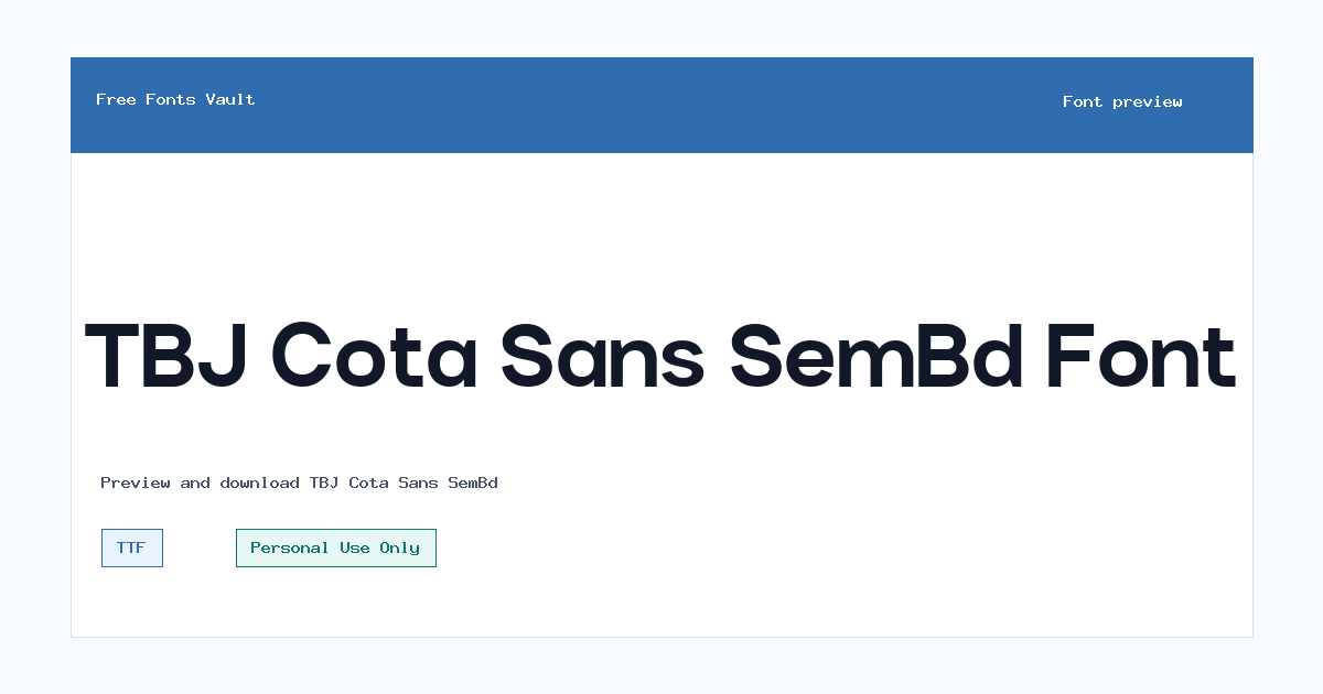 TBJ Cota Sans SemBd font preview showing the family name
