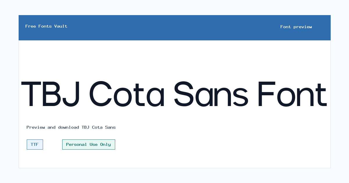 TBJ Cota Sans font preview showing the family name