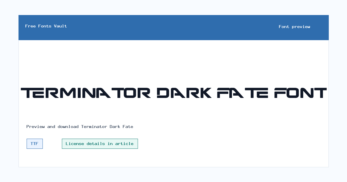 Terminator Dark Fate font preview showing the family name
