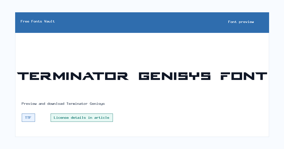 Terminator Genisys font preview showing the family name