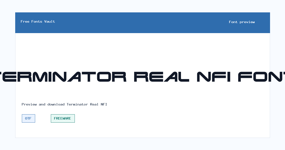 Terminator Real NFI font preview showing the family name